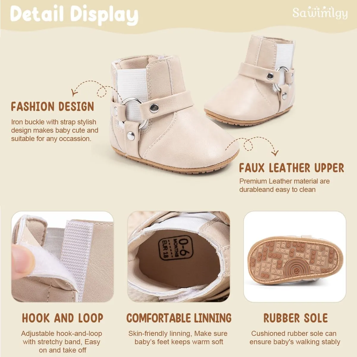 Sawimlgy Infant Baby Boys Girls Plush Winter Snow Boots Cowboy Tassels Bowknot Ankle Side Zipper Soft Sole Boots Toddler Newborn Warm First Walker Crib Outdoor Shoes