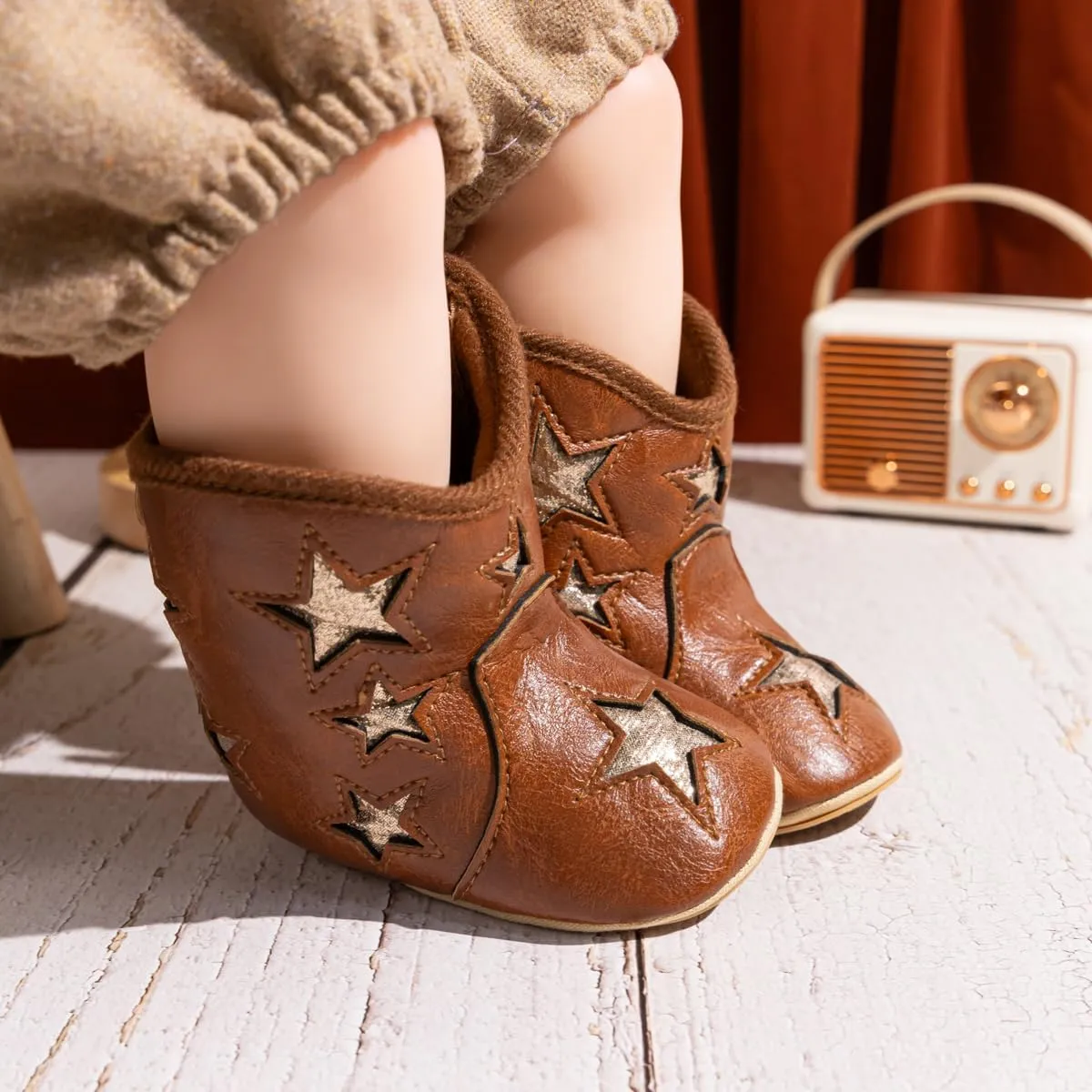 Sawimlgy Infant Baby Boys Girls Plush Winter Snow Boots Cowboy Tassels Bowknot Ankle Side Zipper Soft Sole Boots Toddler Newborn Warm First Walker Crib Outdoor Shoes