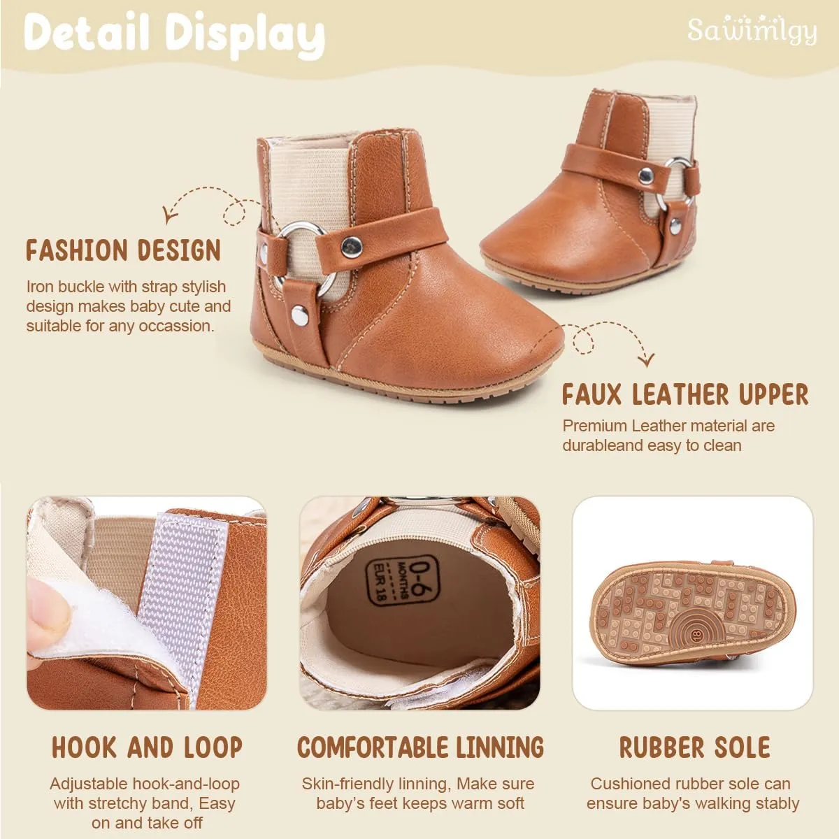 Sawimlgy Infant Baby Boys Girls Plush Winter Snow Boots Cowboy Tassels Bowknot Ankle Side Zipper Soft Sole Boots Toddler Newborn Warm First Walker Crib Outdoor Shoes
