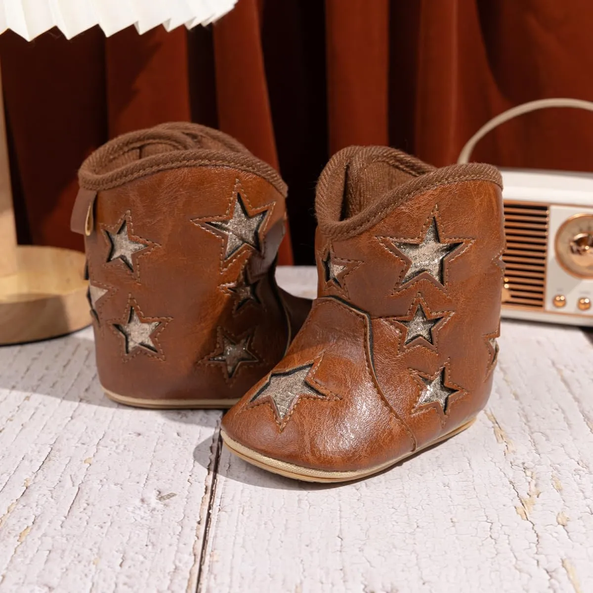 Sawimlgy Infant Baby Boys Girls Plush Winter Snow Boots Cowboy Tassels Bowknot Ankle Side Zipper Soft Sole Boots Toddler Newborn Warm First Walker Crib Outdoor Shoes