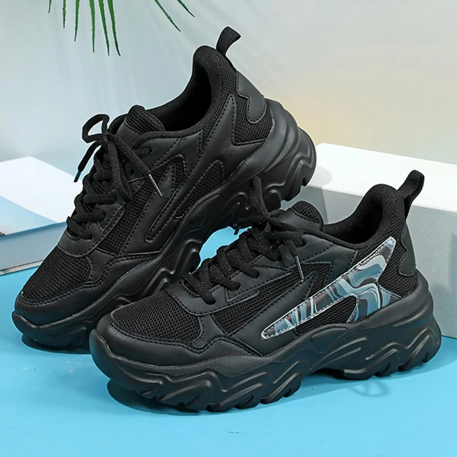 SBGMoSJ Sneakers for Women Comfy Walking Shoes for Women Wide Width Black Shoes Women Casual Walking Shoes Women Wide 9.5 Zapatos Negros para Mujer