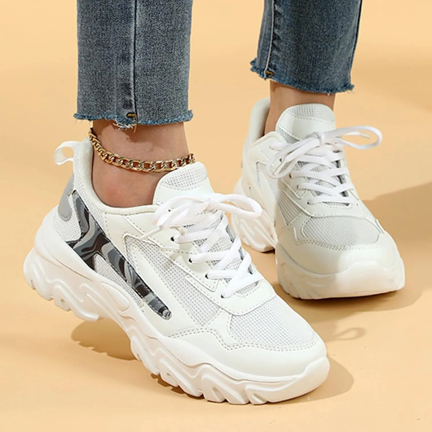 SBGMoSJ Sneakers for Women Comfy Walking Shoes for Women Wide Width Black Shoes Women Casual Walking Shoes Women Wide 9.5 Zapatos Negros para Mujer