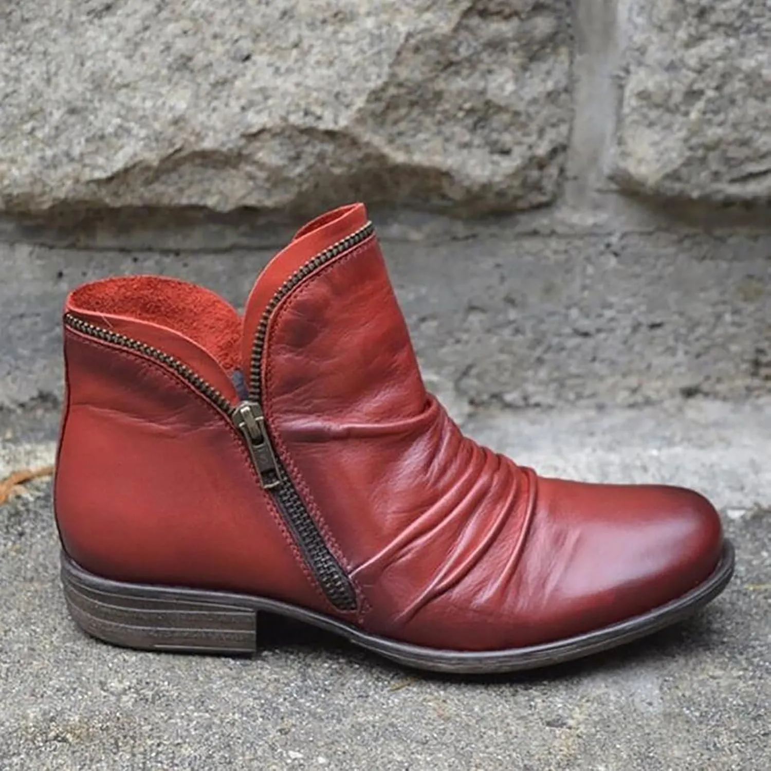 SBGMoSJ Womens Fall Booties And Ankle Boots Wedges Ladies Booties Ankle Boots with Low Heel Booties for Women Wide Toe Box Women Shoes Brown Short Boots Red Booties Women Ankle Boots Kitten Heel