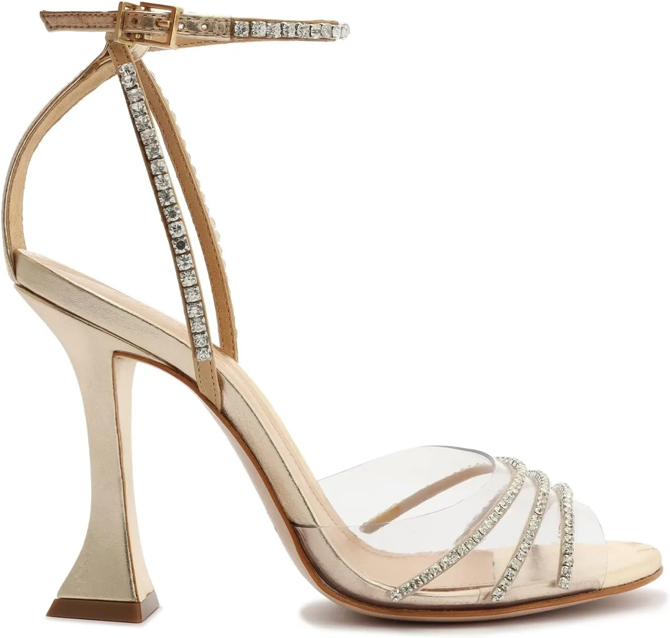 SCHUTZ Renah Platina Gold Rhinestones Ankle Strap Open Toe High Heel Sandals
