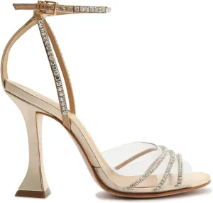 SCHUTZ Renah Platina Gold Rhinestones Ankle Strap Open Toe High Heel Sandals