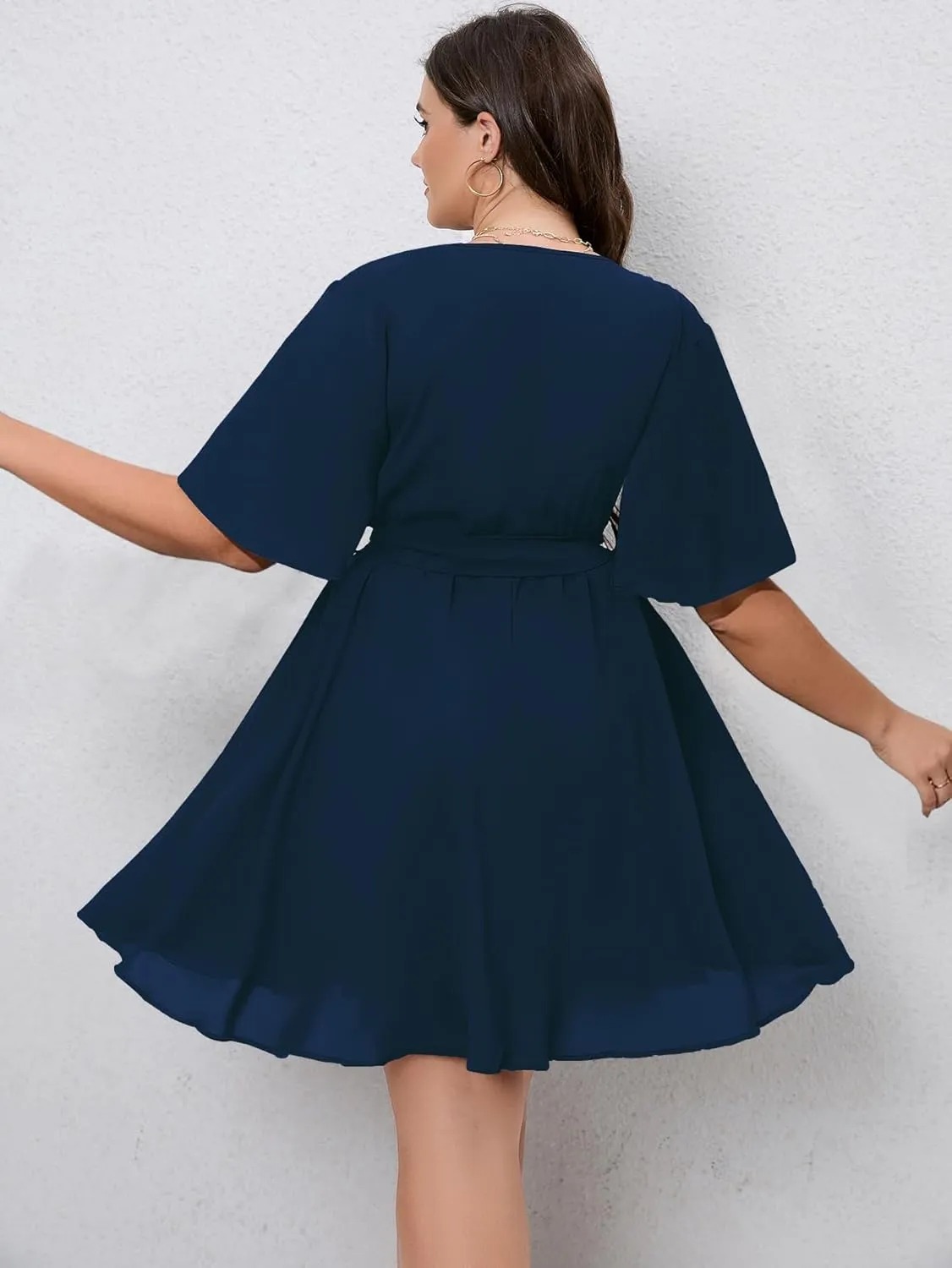 SCOMCHIC Women's Plus Size Summer Dresses Short Sleeve Wrap V Neck A Line Skater Mini Short Dress XL-4XL