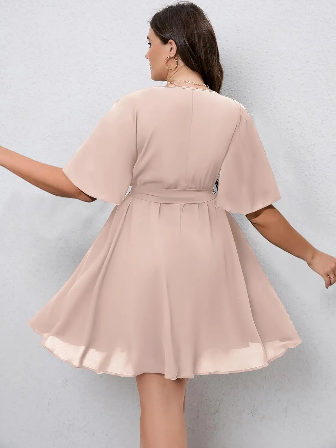 SCOMCHIC Women's Plus Size Summer Dresses Short Sleeve Wrap V Neck A Line Skater Mini Short Dress XL-4XL