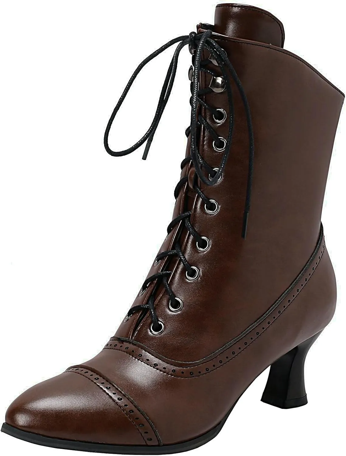 Seborluys Women Vintage Victorian Lace Up Boots Kitten Heel Ankle Boots Pointed Toe Mid Heel Booties With Zipper Wedding Bridal Costume…