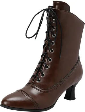 Seborluys Women Vintage Victorian Lace Up Boots Kitten Heel Ankle Boots Pointed Toe Mid Heel Booties With Zipper Wedding Bridal Costume…