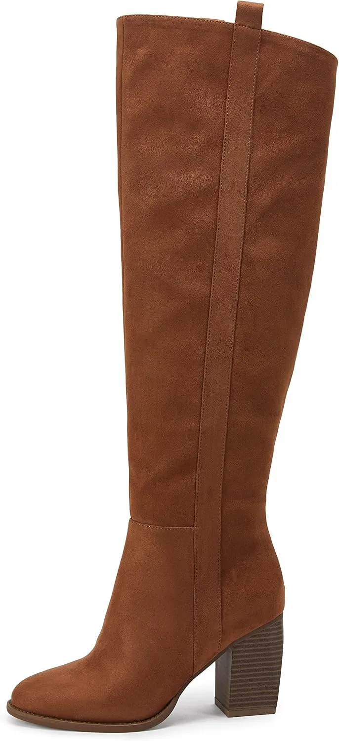 SERAIH Womens Over The Knee Thigh High Boots Faux Suede Pointed Toe Side Zipper Chunky Block Heel Stretch Boots
