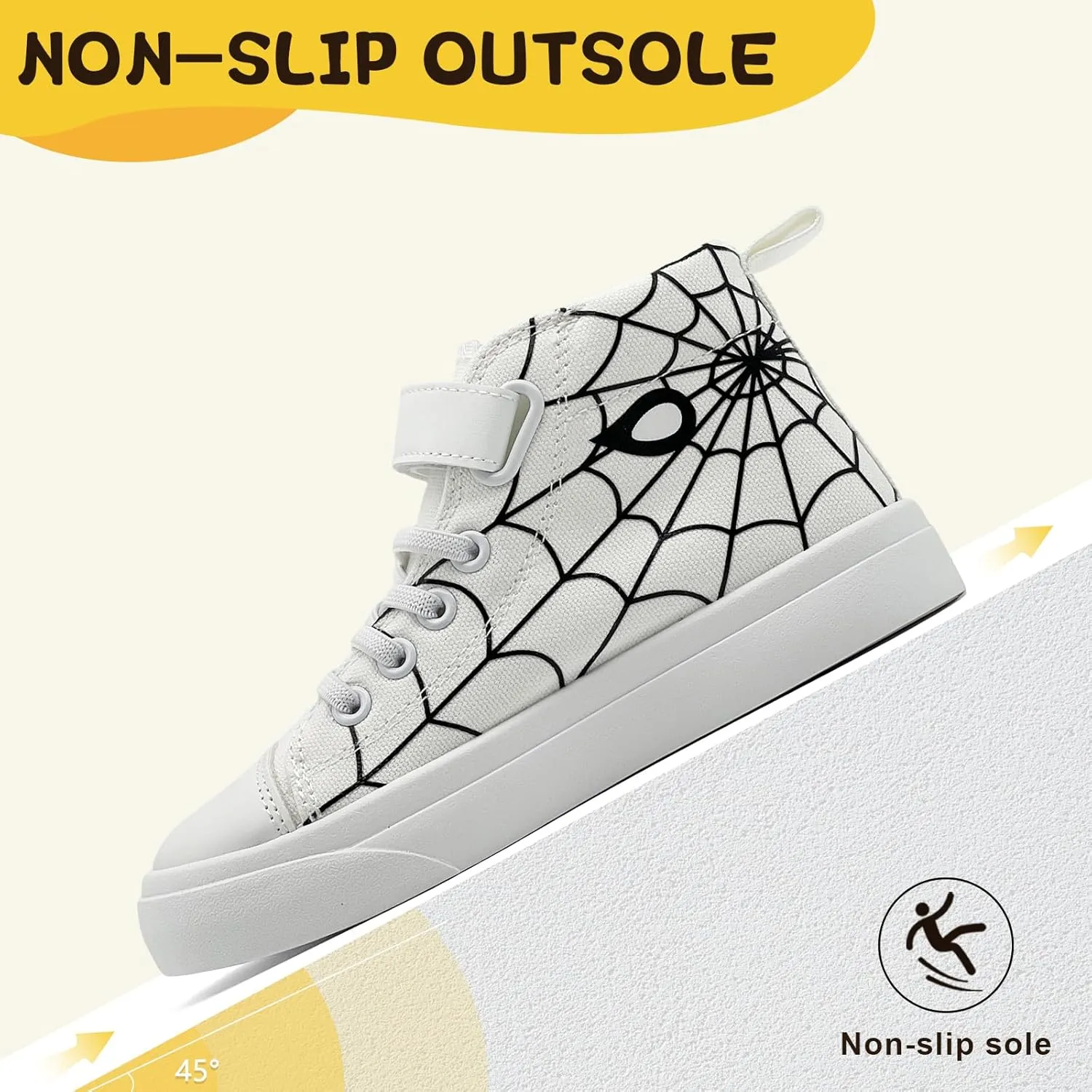 Sharllen Kid Canvas High Top Spider Sneakers Classic Adjustable Strap Lace up Shoes for Boys Girls Casual Tennis Kids Athletic Basketball Running Walking Shoes