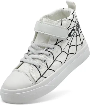Sharllen Kid Canvas High Top Spider Sneakers Classic Adjustable Strap Lace up Shoes for Boys Girls Casual Tennis Kids Athletic Basketball Running Walking Shoes