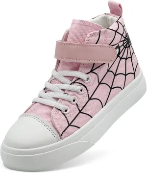 Sharllen Kid Canvas High Top Spider Sneakers Classic Adjustable Strap Lace up Shoes for Boys Girls Casual Tennis Kids Athletic Basketball Running Walking Shoes