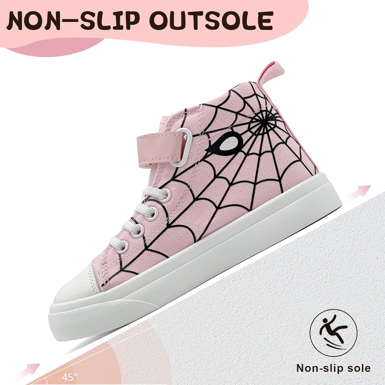 Sharllen Kid Canvas High Top Spider Sneakers Classic Adjustable Strap Lace up Shoes for Boys Girls Casual Tennis Kids Athletic Basketball Running Walking Shoes