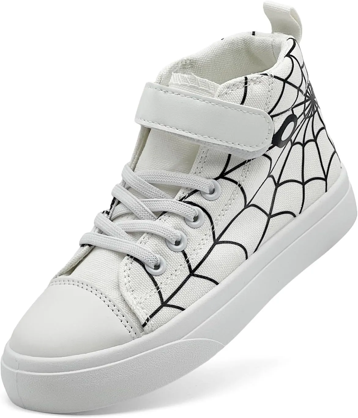 Sharllen Kid Canvas High Top Spider Sneakers Classic Adjustable Strap Lace up Shoes for Boys Girls Casual Tennis Kids Athletic Basketball Running Walking Shoes
