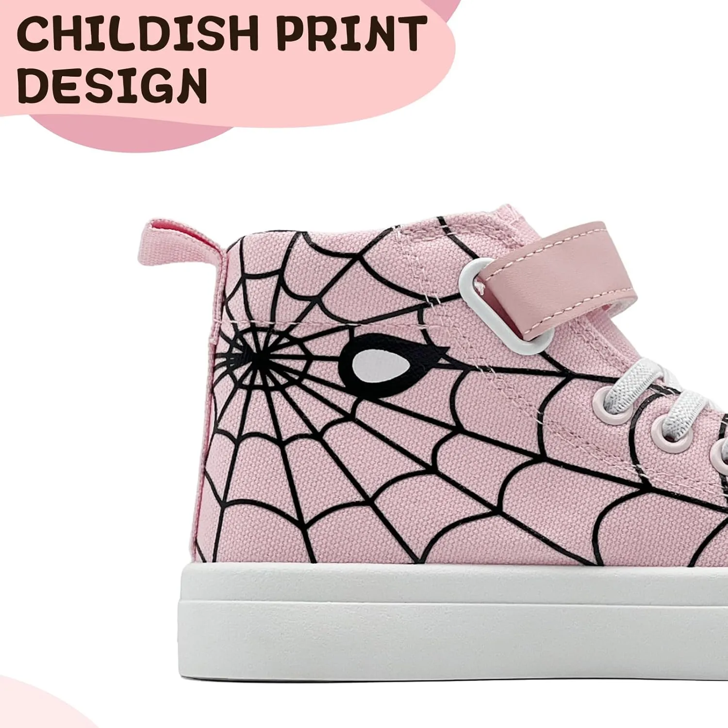 Sharllen Kid Canvas High Top Spider Sneakers Classic Adjustable Strap Lace up Shoes for Boys Girls Casual Tennis Kids Athletic Basketball Running Walking Shoes