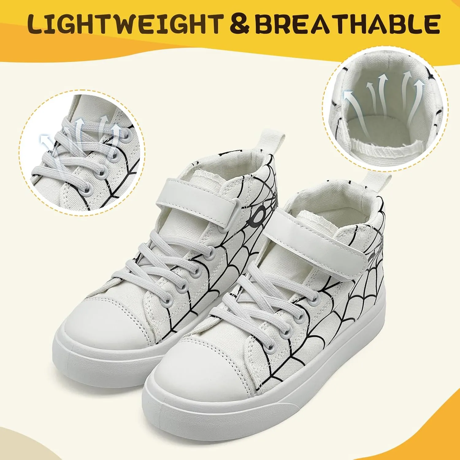 Sharllen Kid Canvas High Top Spider Sneakers Classic Adjustable Strap Lace up Shoes for Boys Girls Casual Tennis Kids Athletic Basketball Running Walking Shoes