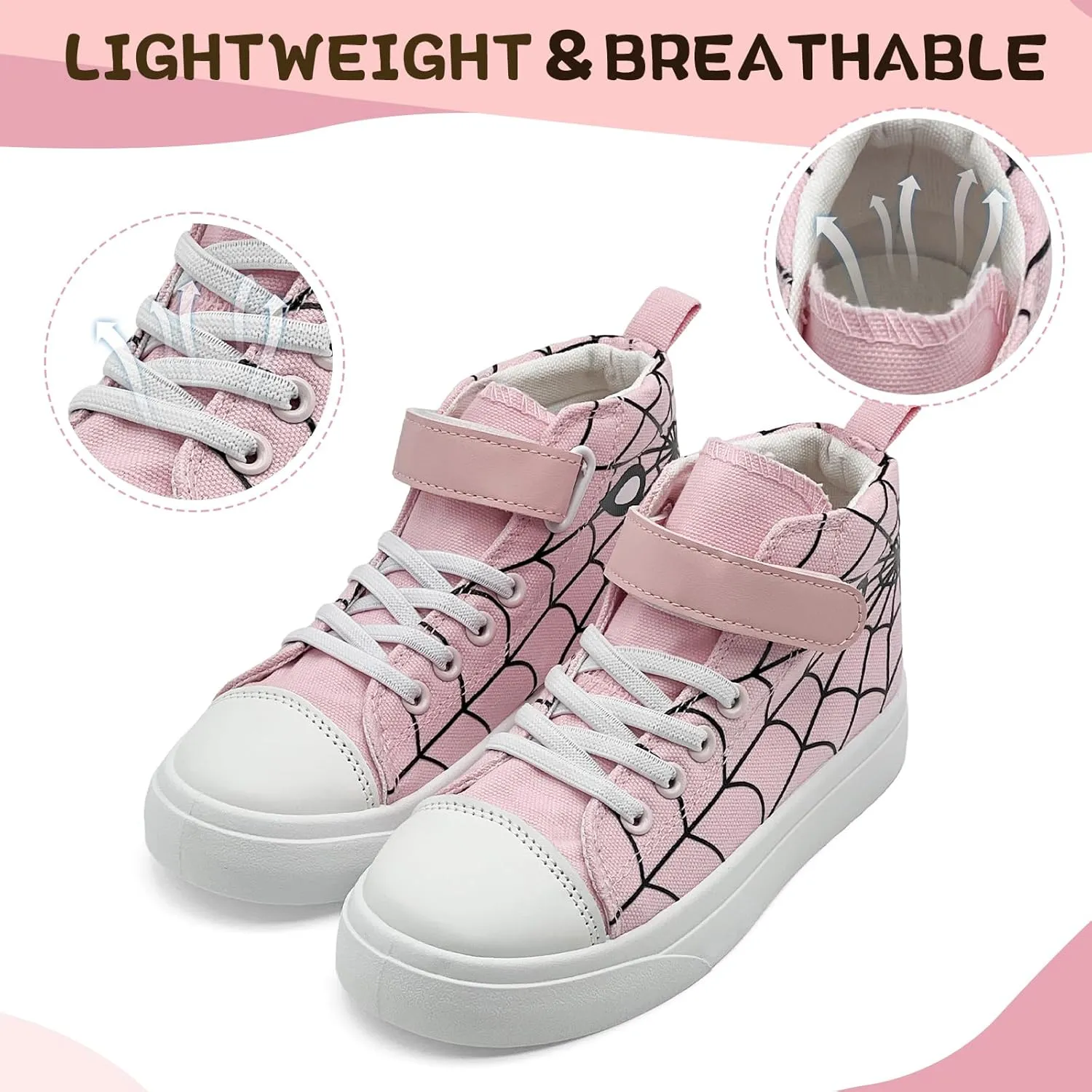 Sharllen Kid Canvas High Top Spider Sneakers Classic Adjustable Strap Lace up Shoes for Boys Girls Casual Tennis Kids Athletic Basketball Running Walking Shoes