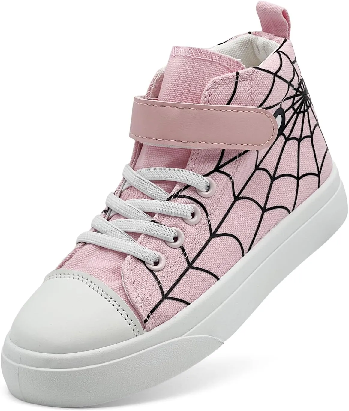Sharllen Kid Canvas High Top Spider Sneakers Classic Adjustable Strap Lace up Shoes for Boys Girls Casual Tennis Kids Athletic Basketball Running Walking Shoes