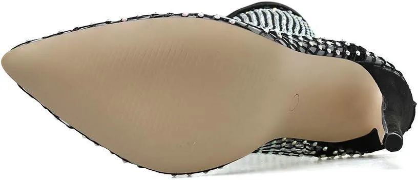SHEMEE Women's Mesh High Heel Stiletto Fishnet Ankle Boots Summer Sandals Pointed Toe Cutout Bling Rhinestones Sock Booties