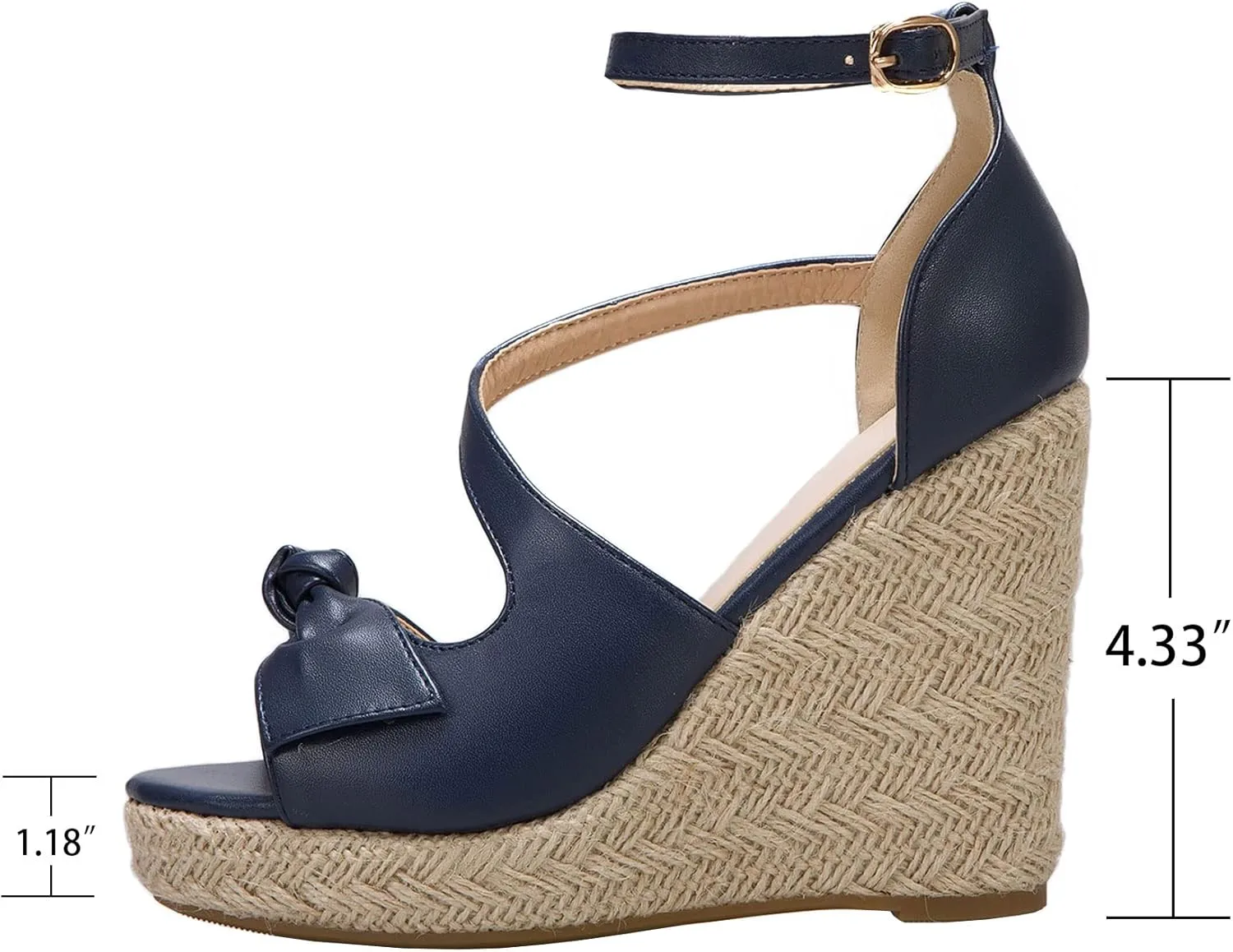 SHEMEE Women's Round Open Toe Espadrille Wedge Sandals Platform High Heel Ankle Strap Buckle Bow Sandalias Summer Shoes