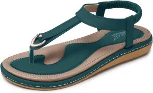 SHIBEVER Womens Sandals Summer Flat: Dressy Casual T-Strap Flip Flop Thong Flats Sandals - Comfortable Walking