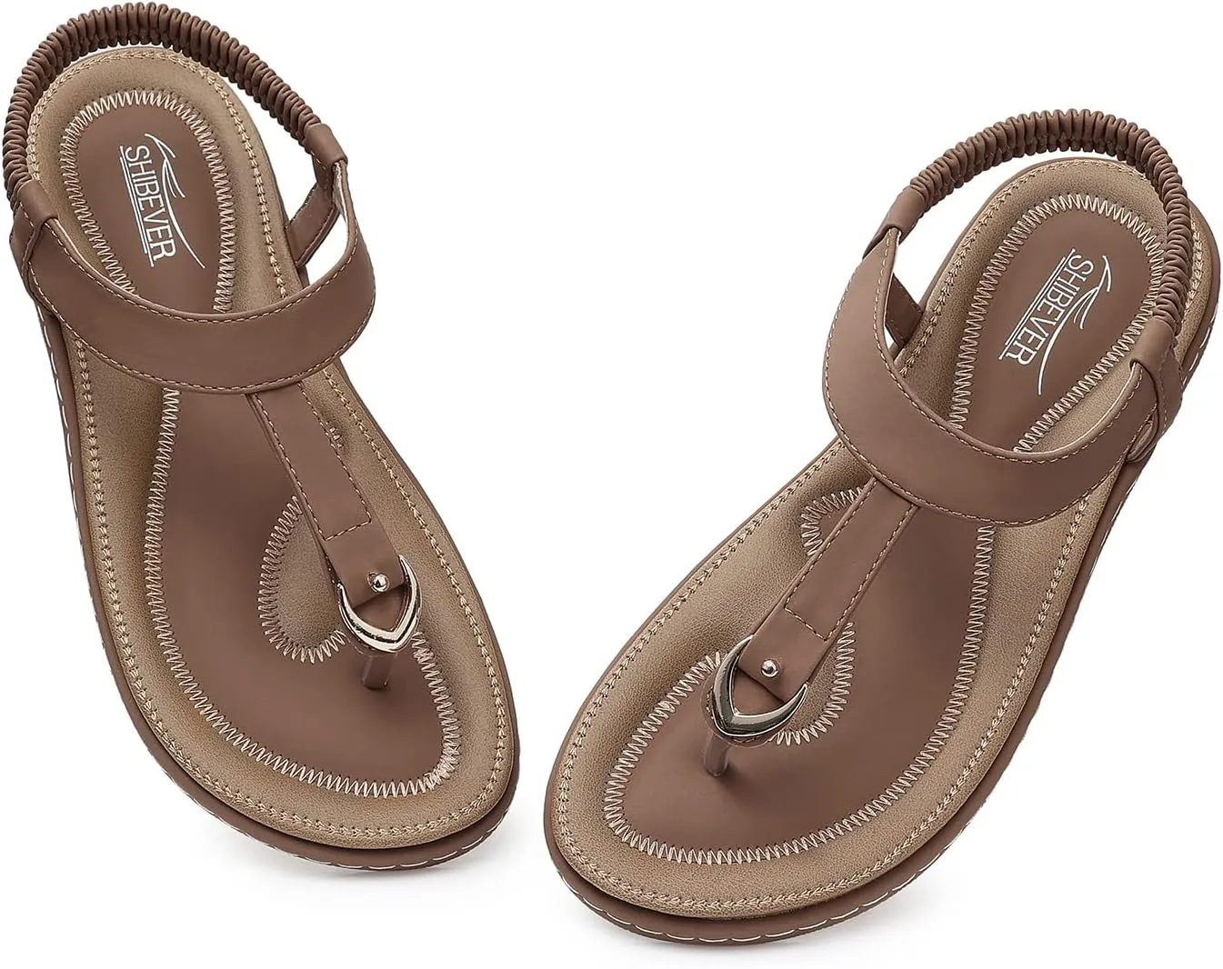 SHIBEVER Womens Sandals Summer Flat: Dressy Casual T-Strap Flip Flop Thong Flats Sandals - Comfortable Walking