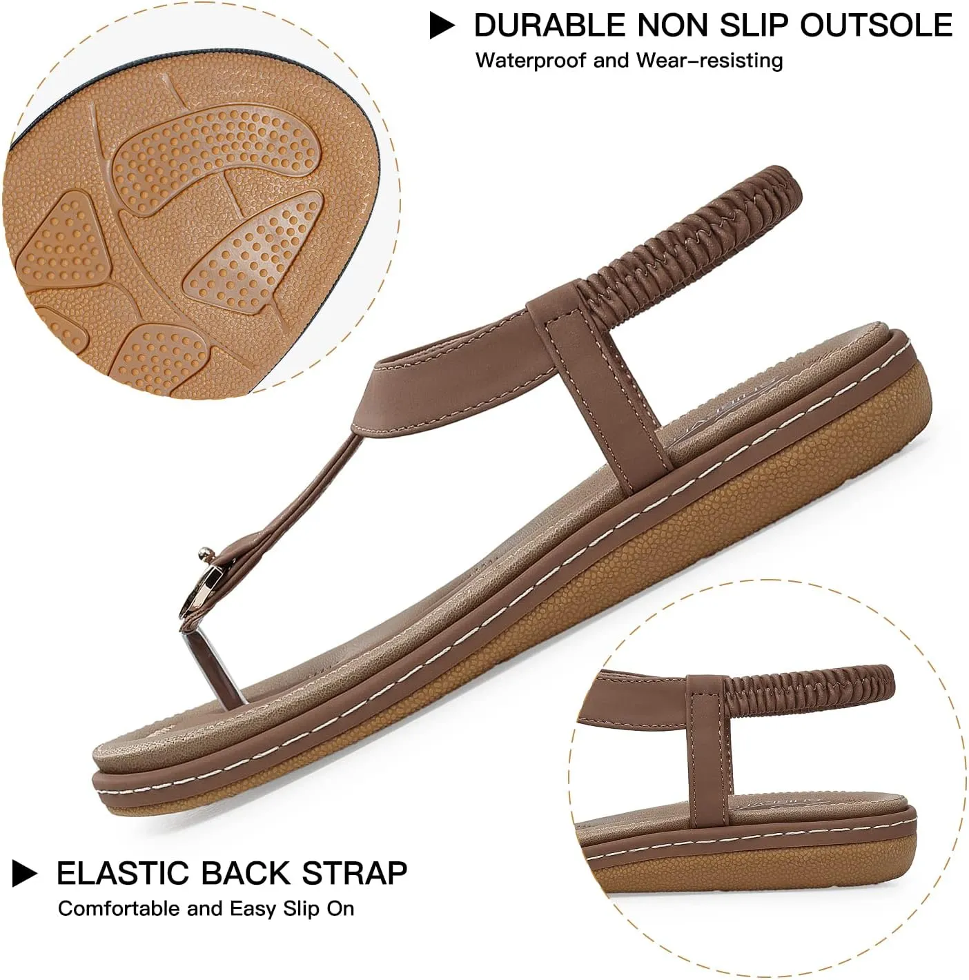 SHIBEVER Womens Sandals Summer Flat: Dressy Casual T-Strap Flip Flop Thong Flats Sandals - Comfortable Walking