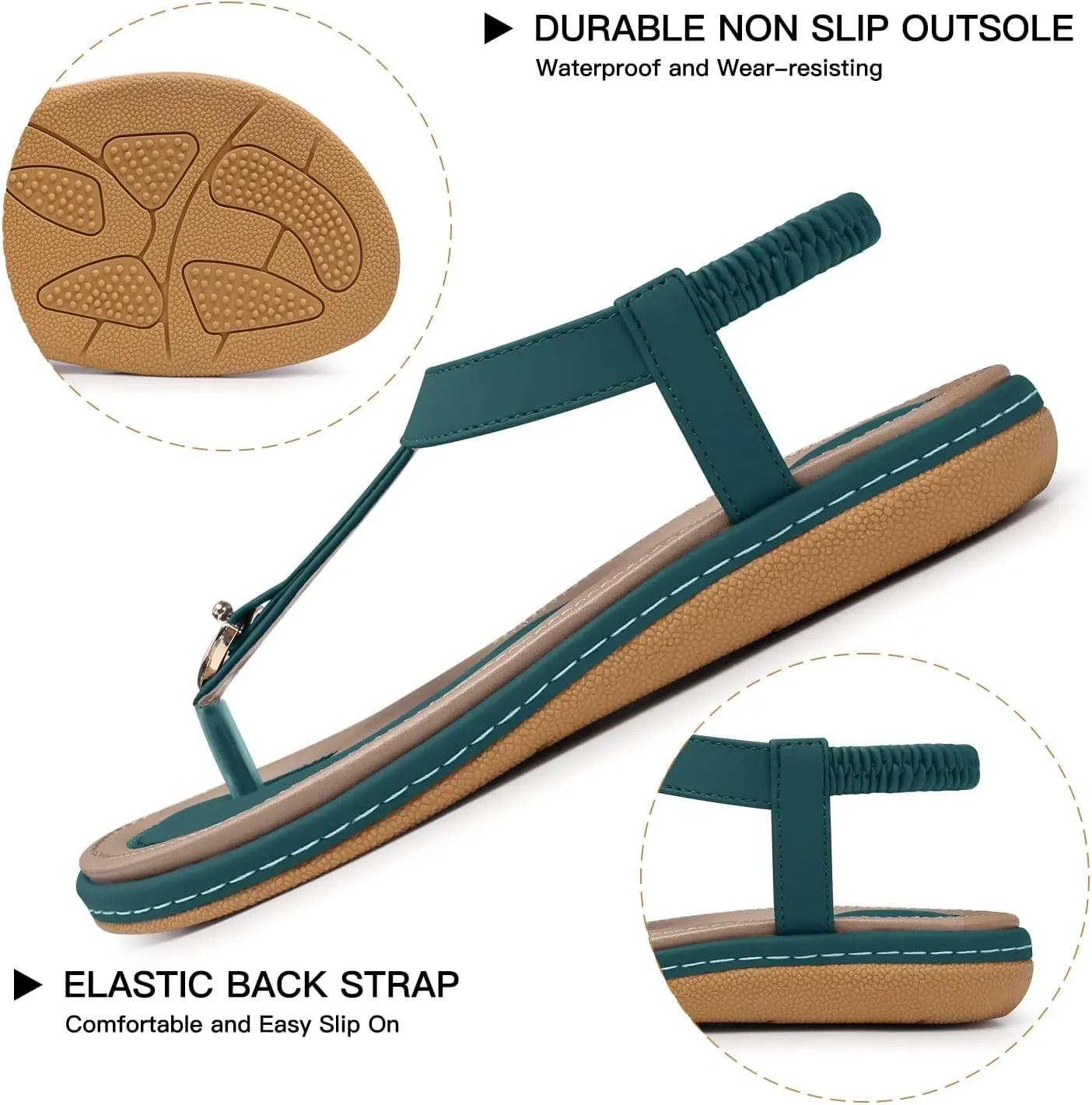 SHIBEVER Womens Sandals Summer Flat: Dressy Casual T-Strap Flip Flop Thong Flats Sandals - Comfortable Walking