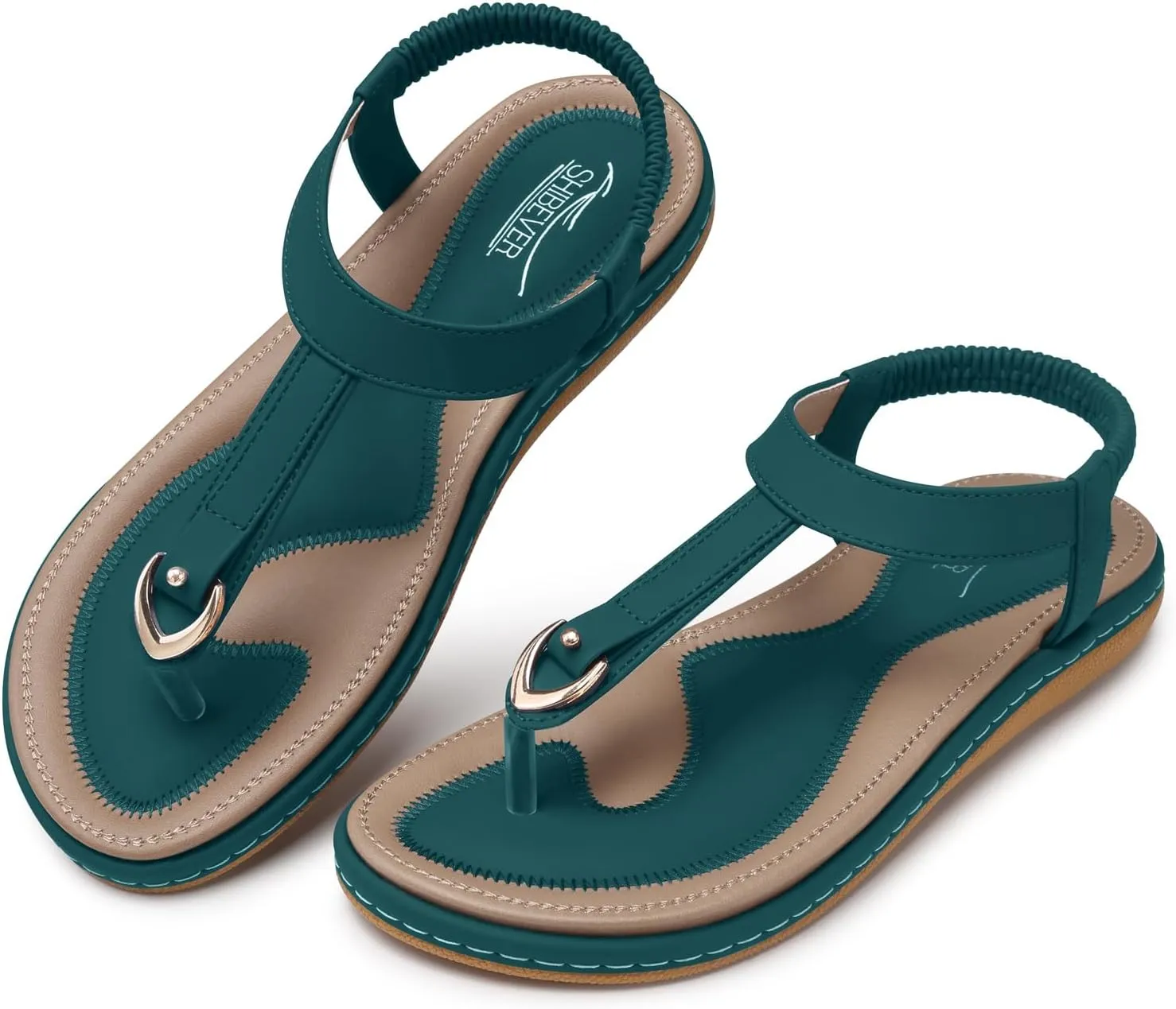 SHIBEVER Womens Sandals Summer Flat: Dressy Casual T-Strap Flip Flop Thong Flats Sandals - Comfortable Walking