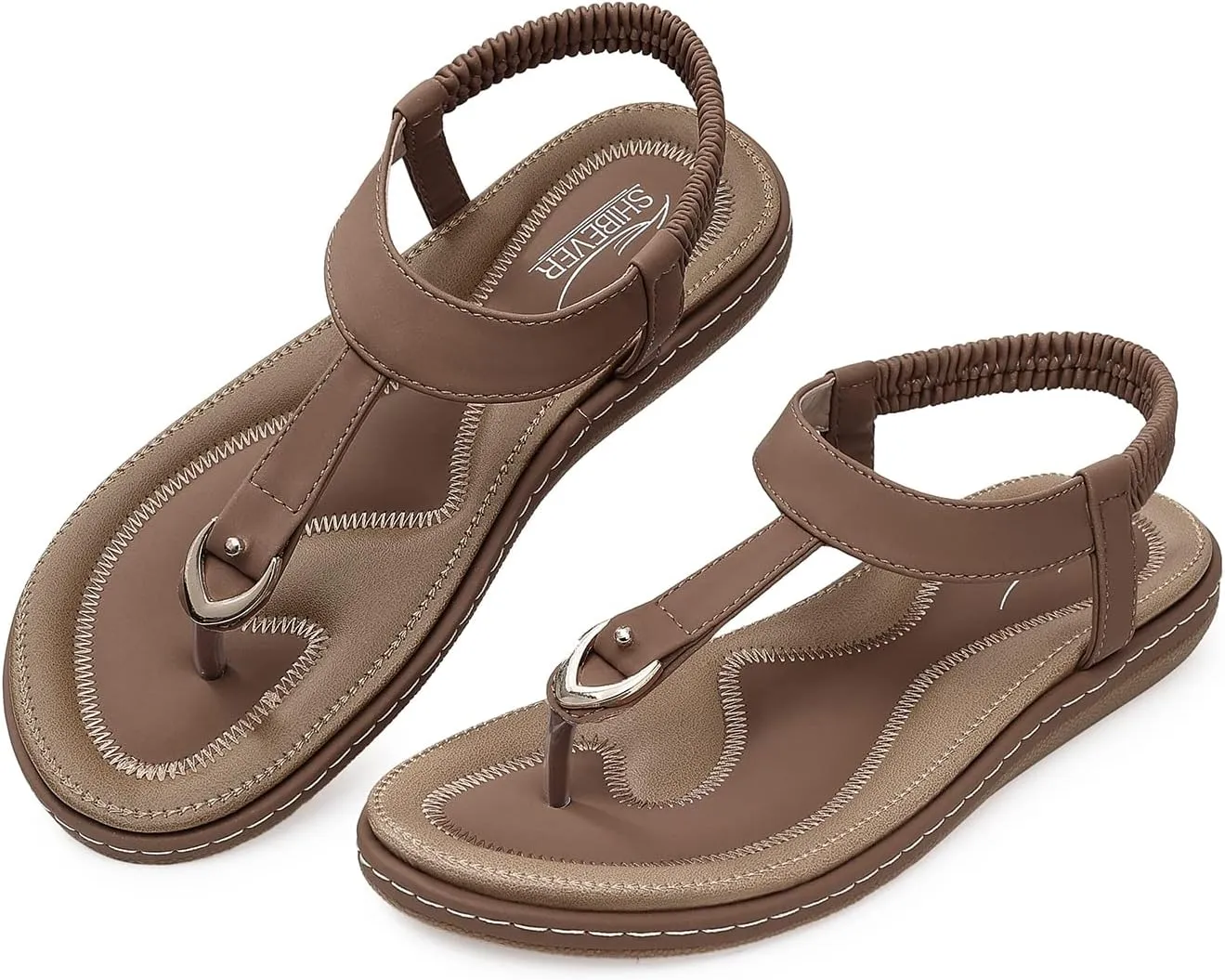 SHIBEVER Womens Sandals Summer Flat: Dressy Casual T-Strap Flip Flop Thong Flats Sandals - Comfortable Walking