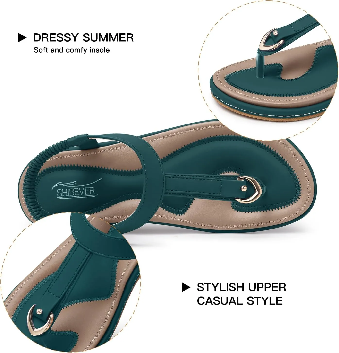 SHIBEVER Womens Sandals Summer Flat: Dressy Casual T-Strap Flip Flop Thong Flats Sandals - Comfortable Walking