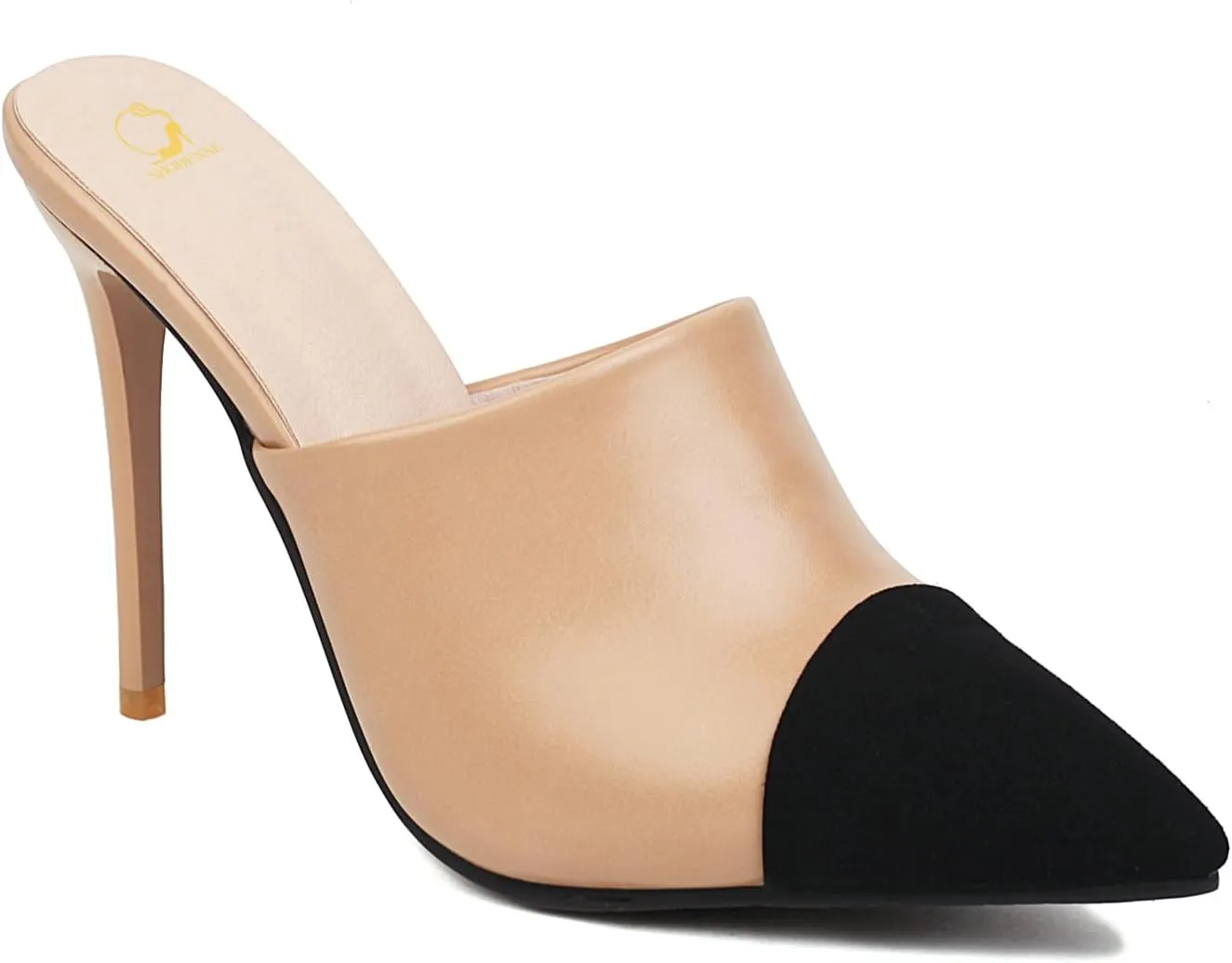 SHODENSE Women Pointed Toe Stiletto Mule Heels Slip On Cap Toe Mules Two 4 inch Stiletto High Heels Dress Mule Shoes Matte Patchwork Colorblock Heeled Slides Party Wedding Evening 4-10 M US