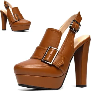 SHODENSE Women Vintage Platform Chunky High Heels Pumps Shoes Round Closed Toe Platform Loafers Ankle Strap Block Heel Slingback Summer Sandals Backless Buckle Loafer Ladies Sexy Chic Party 4-11 M US