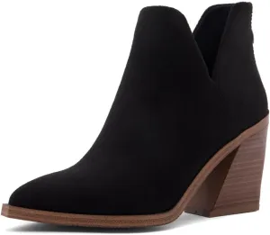Shoe Land Mingo Women's Ankle Booties Chunky Stack Heels V Cutout Boots Pointed Toe Back Zipper Slip on Shoes