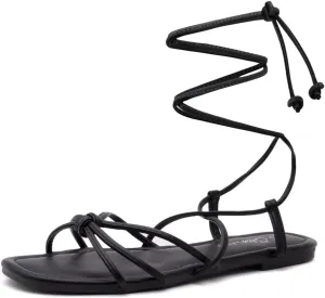 Shoe Land Women’s Flat Lace Up Sandals – Strappy Gladiator Sandals with Adjustable Crisscross Ankle Straps | Comfortable Open Toe Shoes for Summer, Beach & Travel