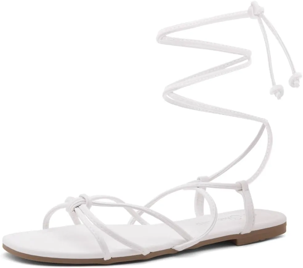 Shoe Land Women’s Flat Lace Up Sandals – Strappy Gladiator Sandals with Adjustable Crisscross Ankle Straps | Comfortable Open Toe Shoes for Summer, Beach & Travel