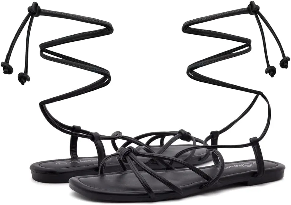 Shoe Land Women’s Flat Lace Up Sandals – Strappy Gladiator Sandals with Adjustable Crisscross Ankle Straps | Comfortable Open Toe Shoes for Summer, Beach & Travel