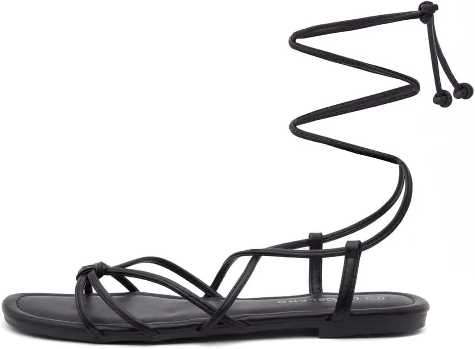 Shoe Land Women’s Flat Lace Up Sandals – Strappy Gladiator Sandals with Adjustable Crisscross Ankle Straps | Comfortable Open Toe Shoes for Summer, Beach & Travel