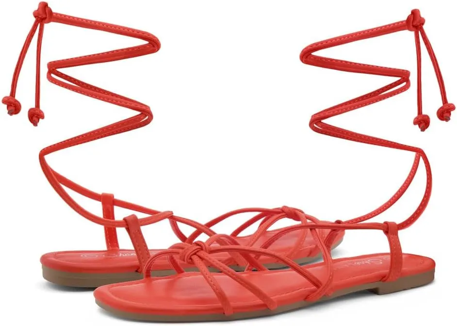 Shoe Land Women’s Flat Lace Up Sandals – Strappy Gladiator Sandals with Adjustable Crisscross Ankle Straps | Comfortable Open Toe Shoes for Summer, Beach & Travel