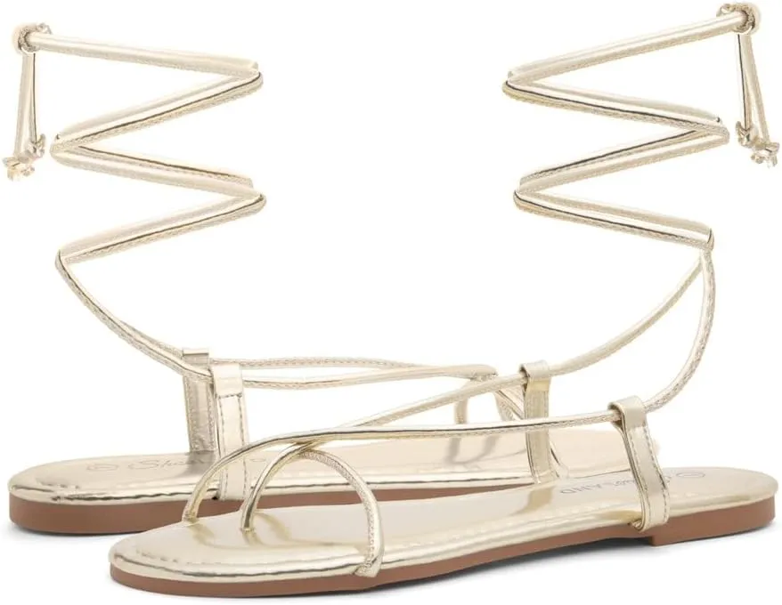 Shoe Land Women’s Flat Sandals – Comfortable Lace-Up Gladiator Sandals with Adjustable Ankle Wrap | Strappy Crisscross Open Toe Tie-Up Shoes for Summer, Beach & Travel
