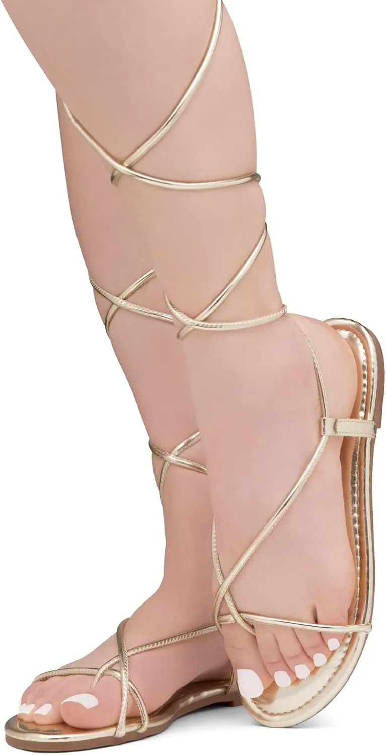 Shoe Land Women’s Flat Sandals – Comfortable Lace-Up Gladiator Sandals with Adjustable Ankle Wrap | Strappy Crisscross Open Toe Tie-Up Shoes for Summer, Beach & Travel