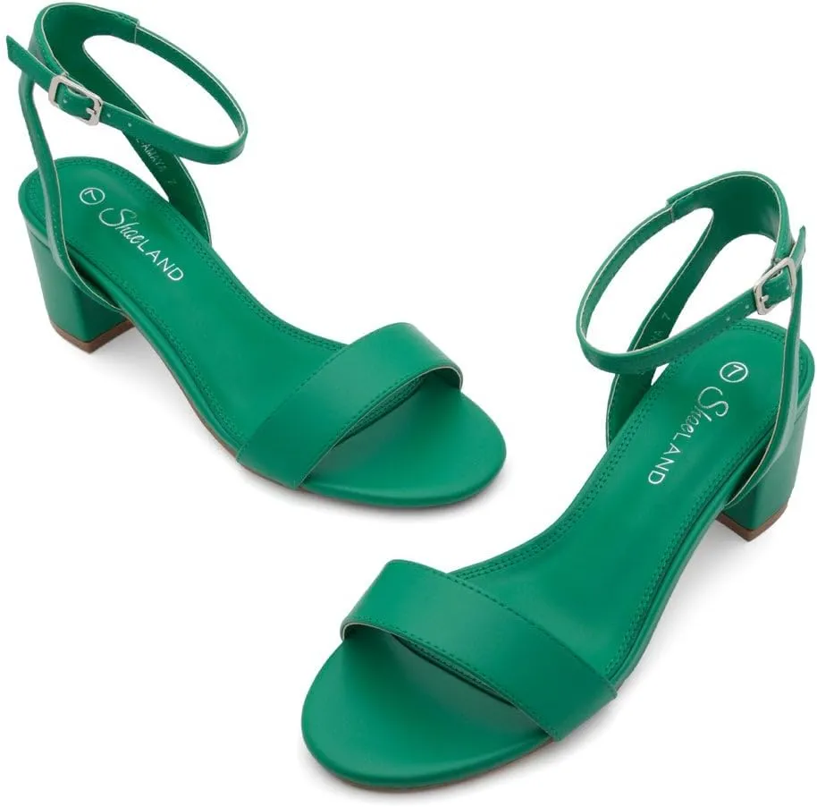 Shoe Land Women's Low Heels – 2.75 Inch Chunky Block Heeled Sandals | Clear Sandals, Open Toe Dressy Short Heels with Ankle Strap for Wedding, Prom & Party