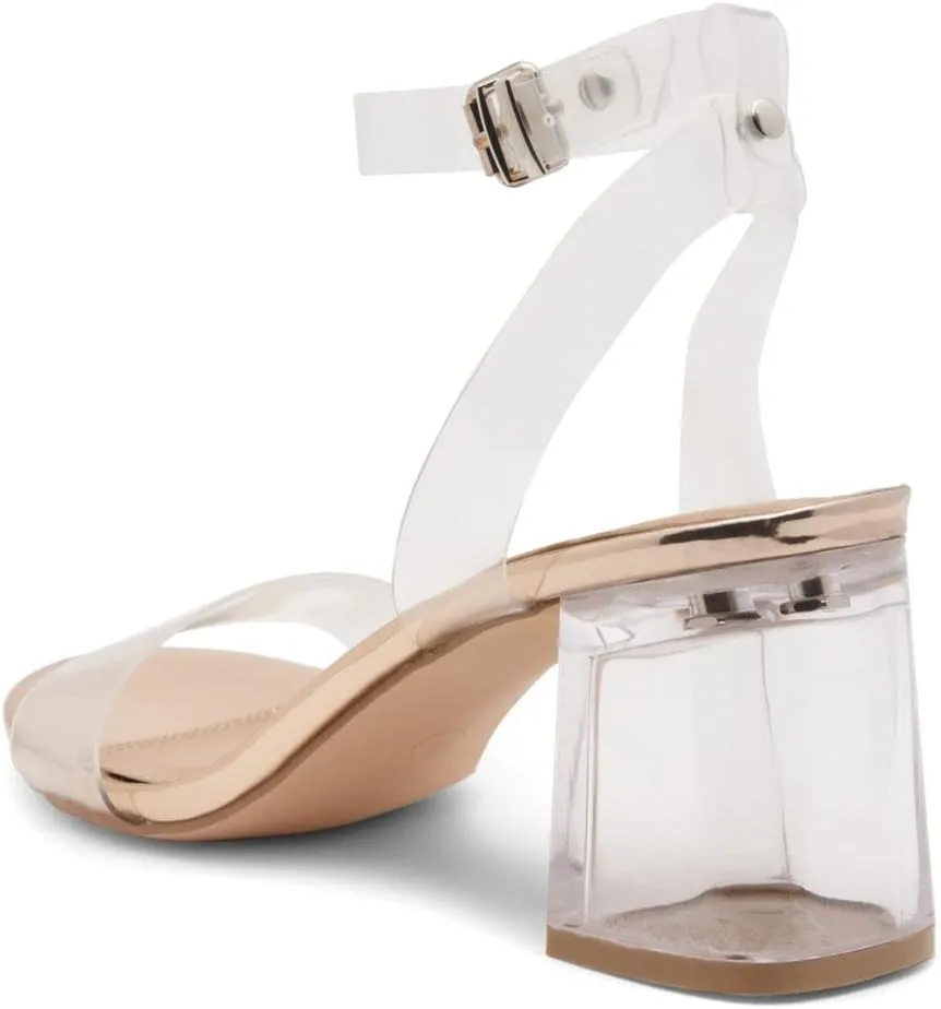Shoe Land Women's Low Heels – 2.75 Inch Chunky Block Heeled Sandals | Clear Sandals, Open Toe Dressy Short Heels with Ankle Strap for Wedding, Prom & Party