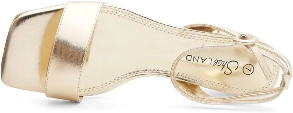 Shoe Land Women's Low Heels Dressy Sandals for 2025-1 Inch Chunky Block Short Heels | Square Open Toe with Adjustable Ankle Strap | Wedding & Party Heeled Sandals