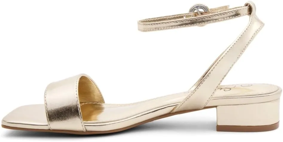 Shoe Land Women's Low Heels Dressy Sandals for 2025-1 Inch Chunky Block Short Heels | Square Open Toe with Adjustable Ankle Strap | Wedding & Party Heeled Sandals
