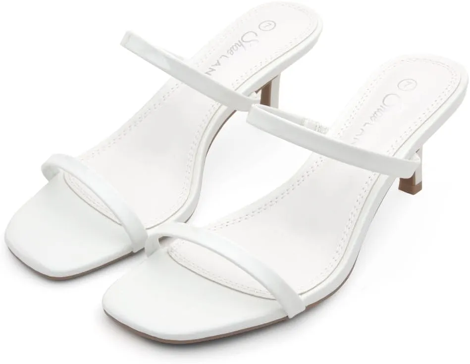 Shoe Land Women's Low Heels | Kitten Heel Sandals for Women | Open Toe Slip-On Slides | Two-Strap Heeled Mules | Dressy Short Heels for Party, Wedding & Vacation