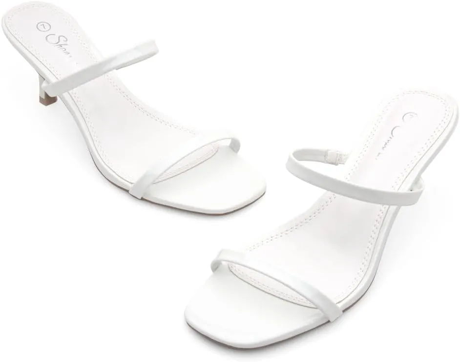 Shoe Land Women's Low Heels | Kitten Heel Sandals for Women | Open Toe Slip-On Slides | Two-Strap Heeled Mules | Dressy Short Heels for Party, Wedding & Vacation