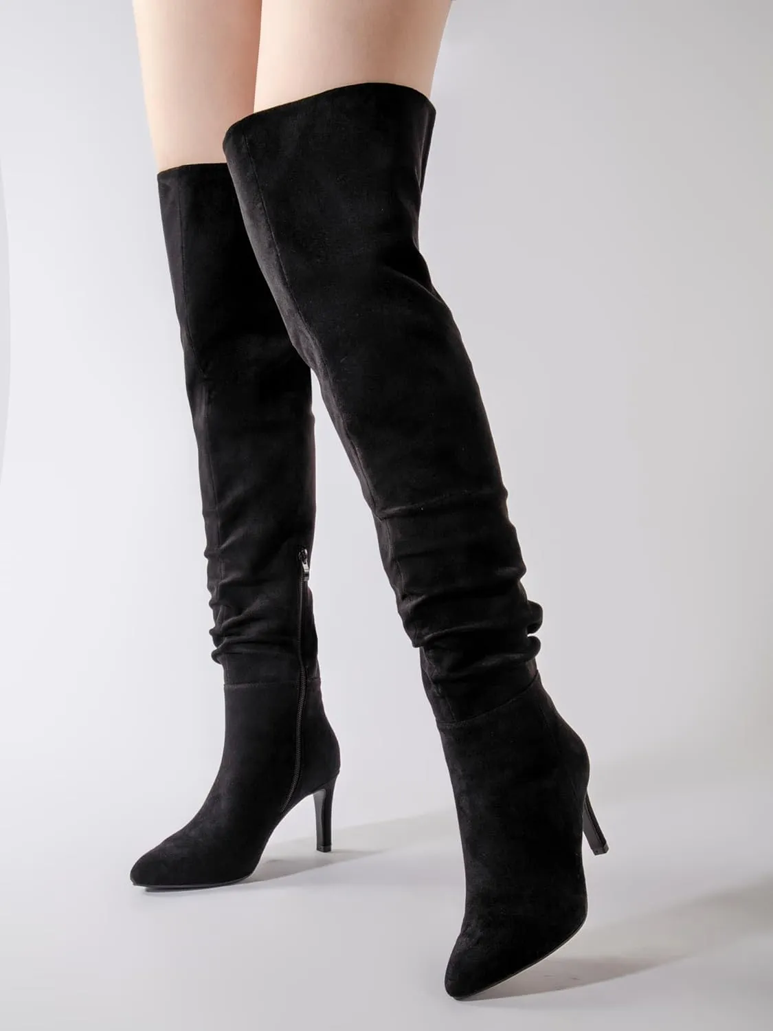 Shoe'N Tale Thigh High Boots for Women Over The Knee Stiletto Heel Pointed Toe Long Sexy Boots
