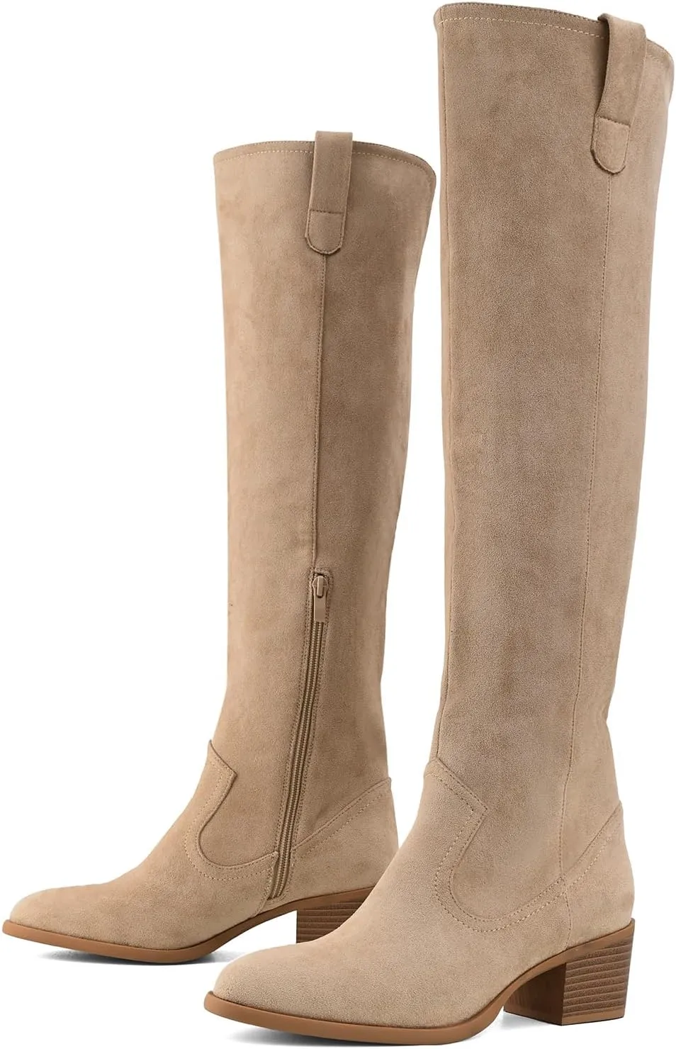Shoe'N Tale Women's Over The Knee Thigh High Chunky Heel Pointed Toe Faux Suede Side Zipper Fall Weather Winter Boots